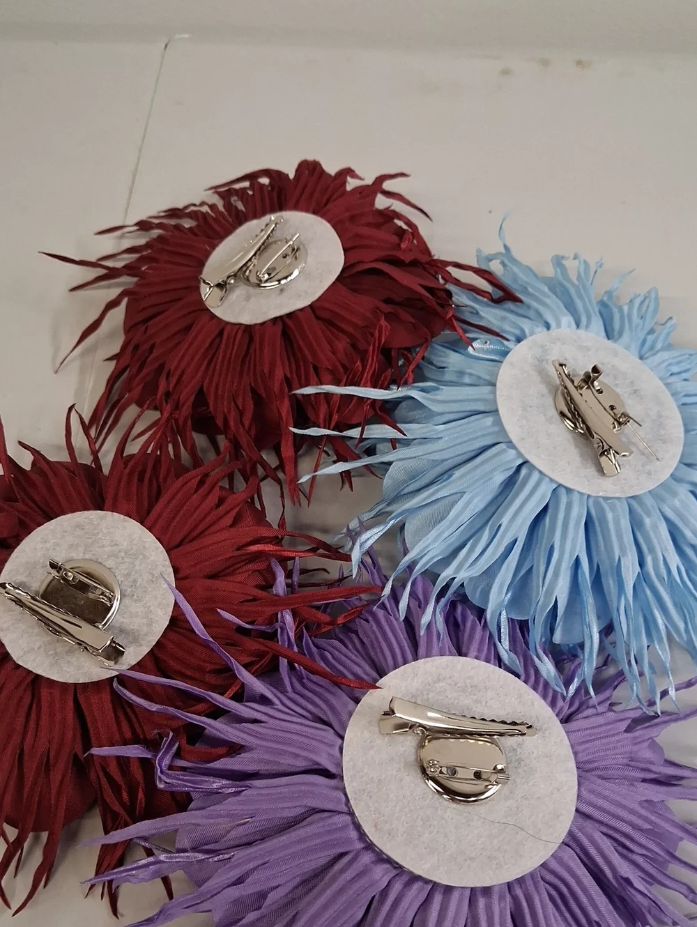 4 Dainty Spiky Fabric Flower Brooch Pin for Women